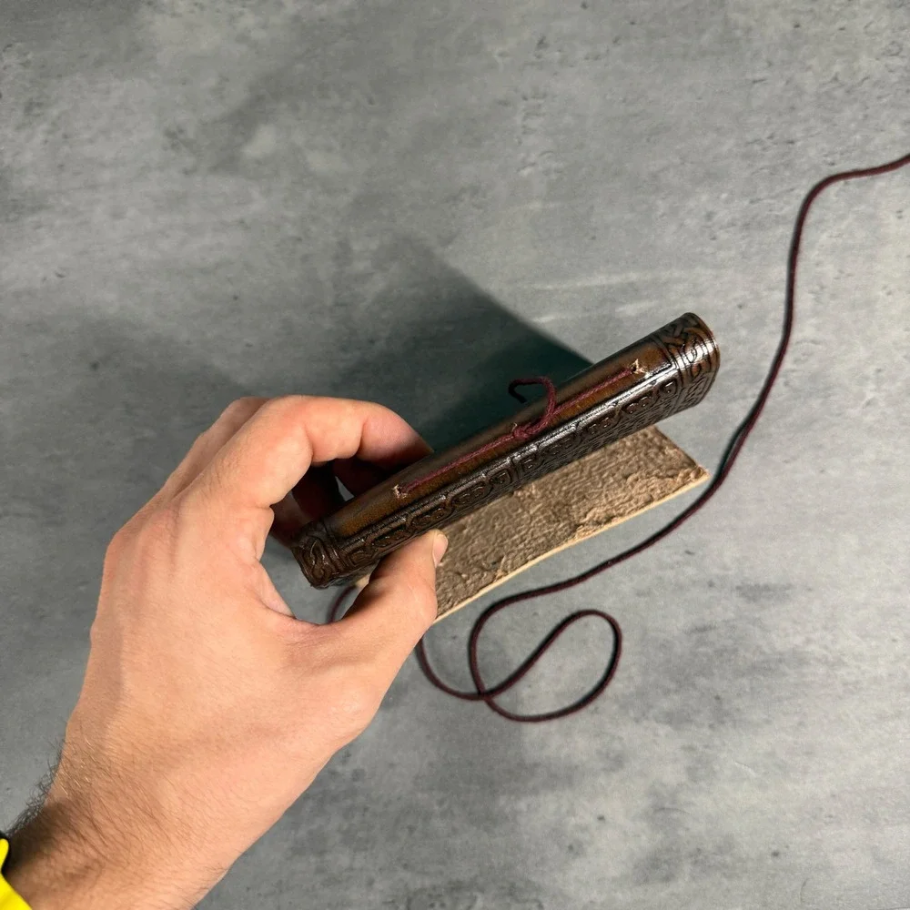 Handmade Leather Journal Unisex Brown Embossed Tie Wrap Refillable Diary Sketch